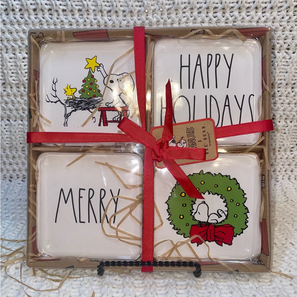 Set of 4 Rae Dunn/Peanuts Christmas Coasters